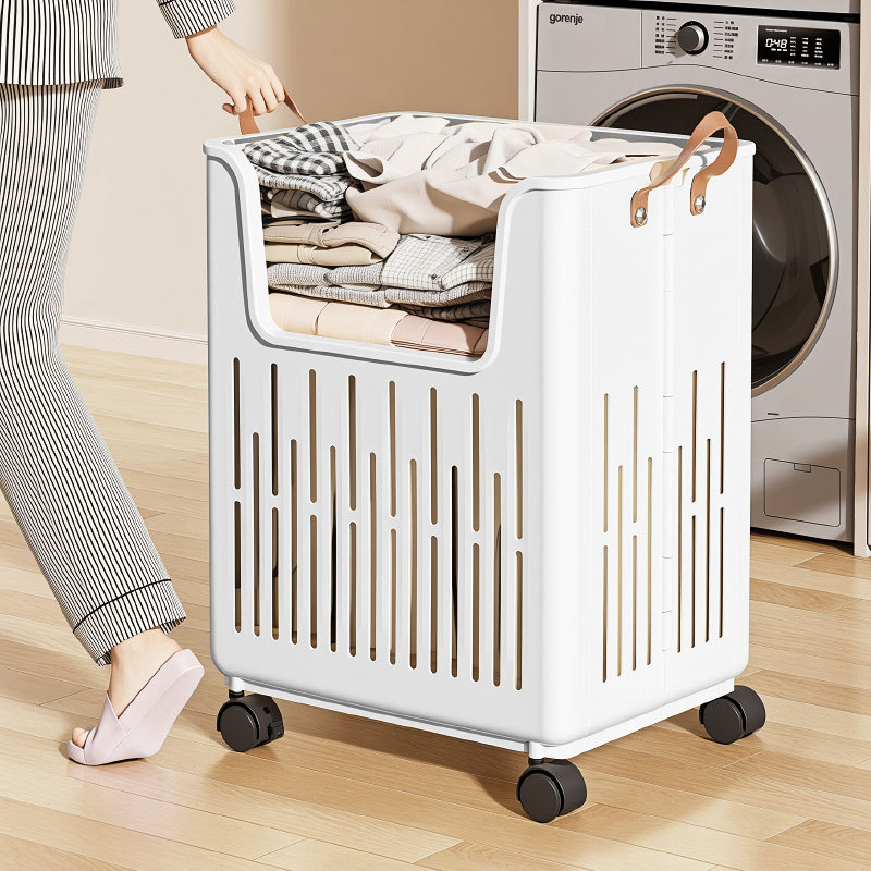 A new 26-year model of household laundry basket with large capacity, bottom wheels, hollowed-out and breathable folding laundry basket for storage details Picture