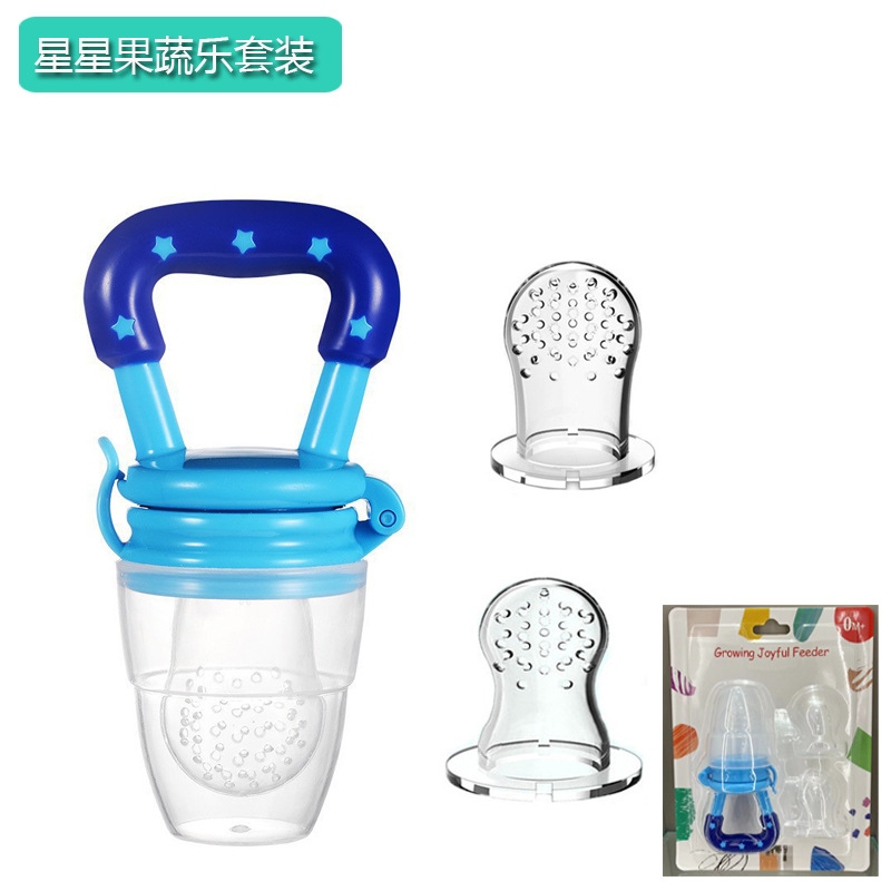 英文卡装婴儿果蔬乐大中小网袋套装水果辅食咬咬乐硅胶网袋