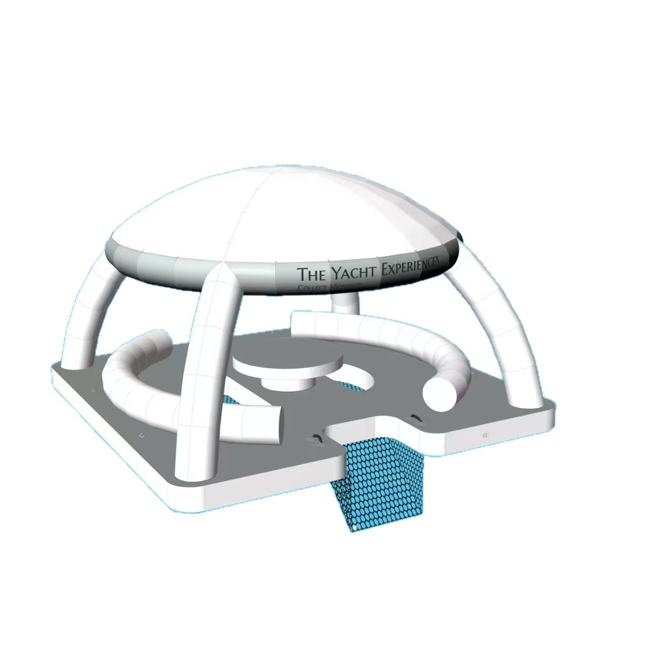 海上充气亭子漂浮沙发遮阳帐篷躺椅水上停靠浮台拉丝气垫水上浮排白底实物图