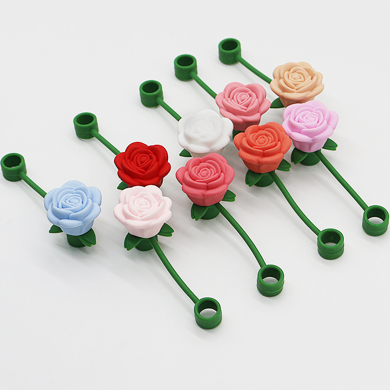 Amazon 3D silicone 10mm straw cap, cross-border cute rose straw, dust-proof and recyclable straw cap Application Scenario