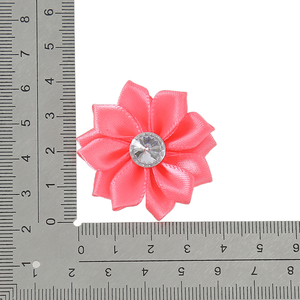 手工织带12瓣花朵辅料diy儿童发饰发夹配件加钻胸花服装辅料批发白底实物图