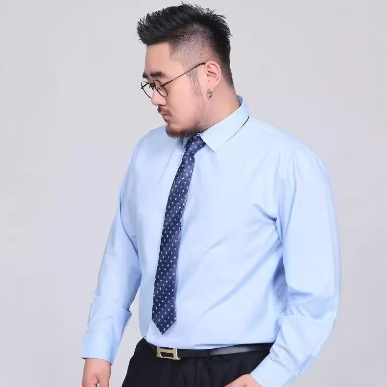Men's shirt, large-sized long-sleeved men's business formal shirt, loose and no-iron work shirt for fat guys details Picture