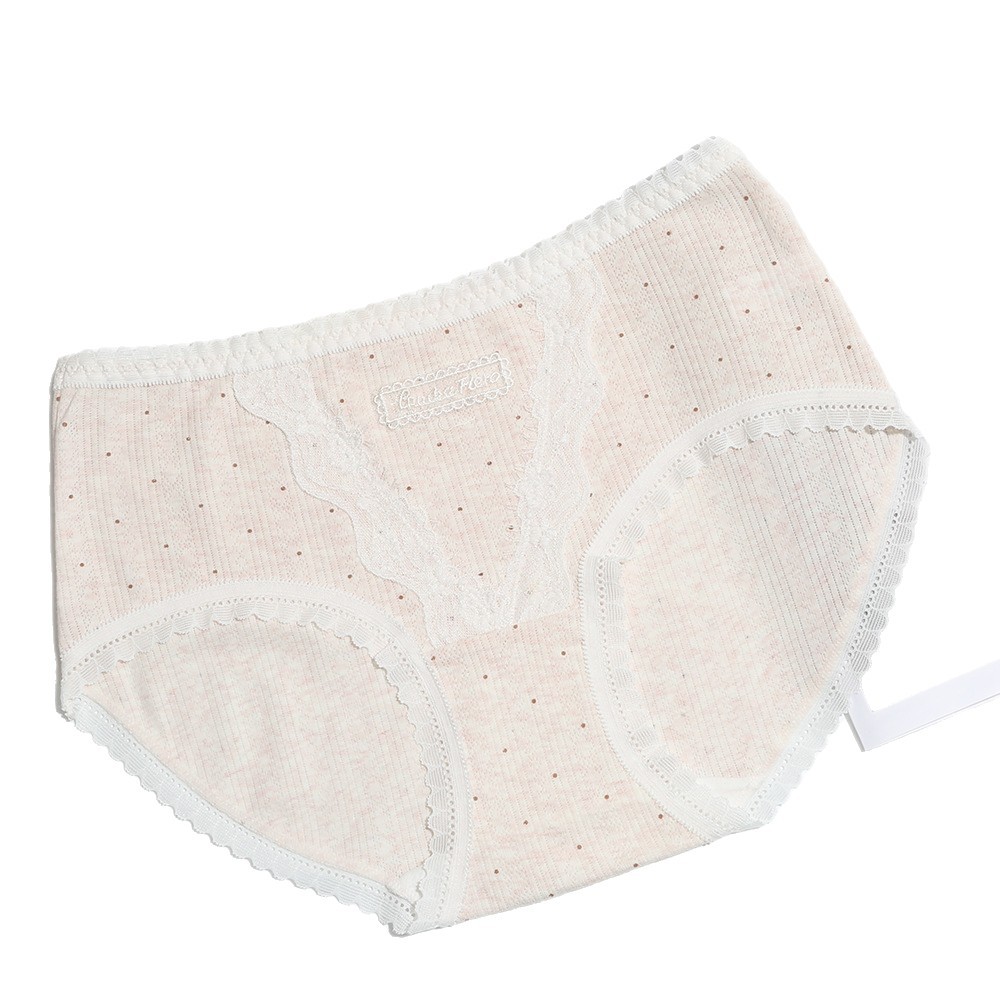 Pure cotton white polka dot lace fringed women's plus-size underwear is breathable, comfortable and soft Item Picture