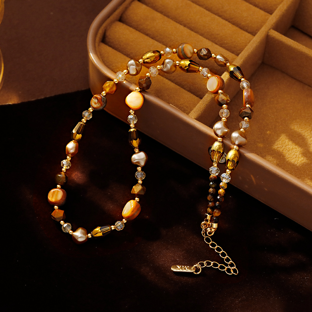 Hyacinth Meirad-style tiger's eye long beaded necklace women's accessories 2025 Douyin Hit light Luxury sweater chain Application Scenario