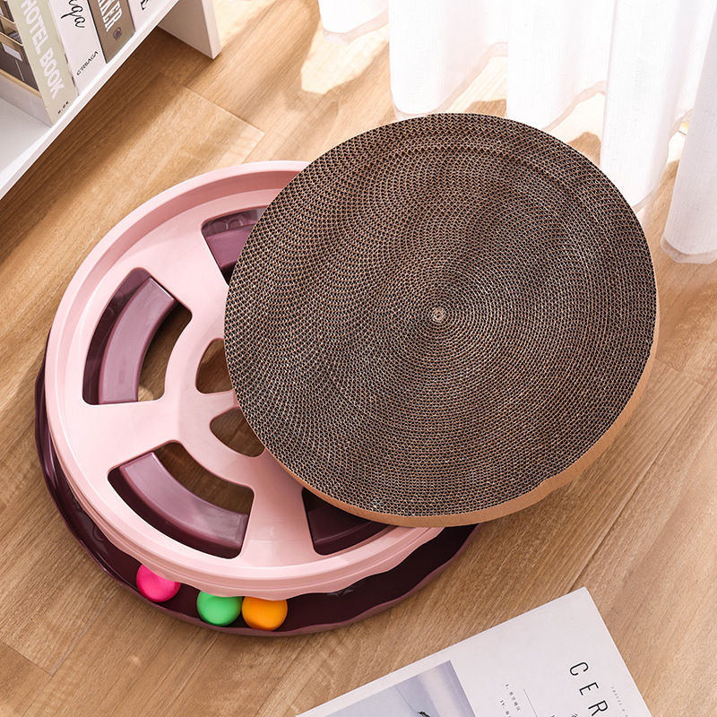 New large-sized cat scratch-board compass, round, replaceable corrugated paper plastic cat bed, scratch-resistant cat products, cat toys Specification image