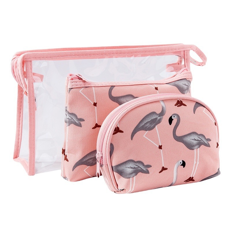 New color women's cosmetics storage bag set, waterproof transparent PVC toiletry bag three-piece set Item Picture