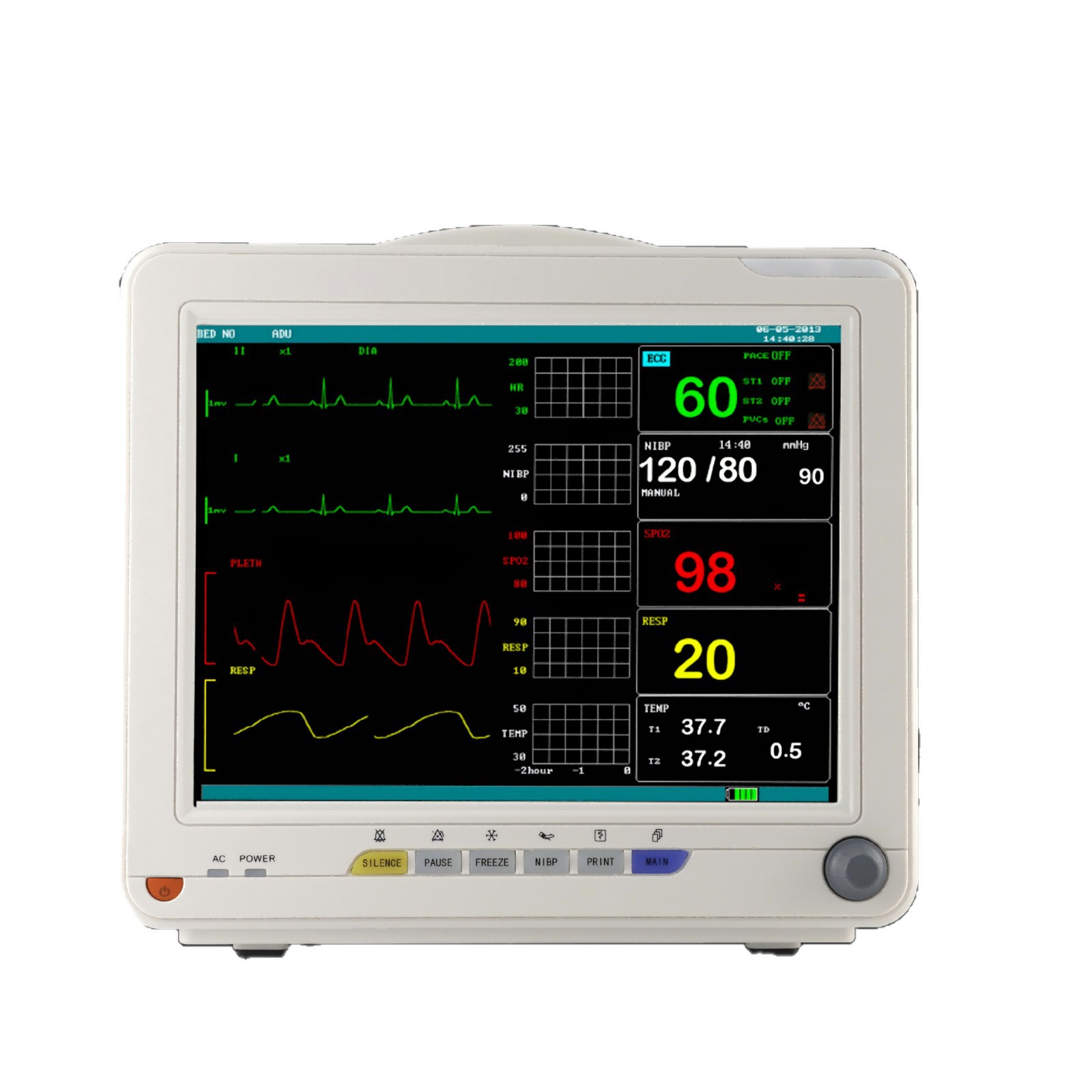 Cross-border exclusive PM12 multi-functional monitor, portable medical electrocardiogram monitor, six-parameter bedside detector Item Picture