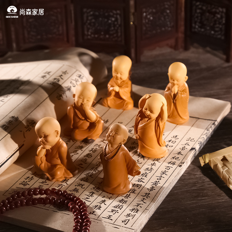 禅意小和尚摆件装饰中式美学景区爆款工艺品车载摆件宗教佛祖休闲