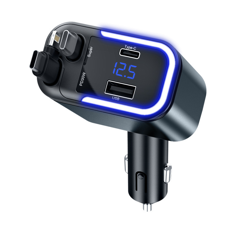 Cross-border 180W dual-retractable cable with ambient light, dual fast charging and flash charging with super fast charging car charger Item Picture