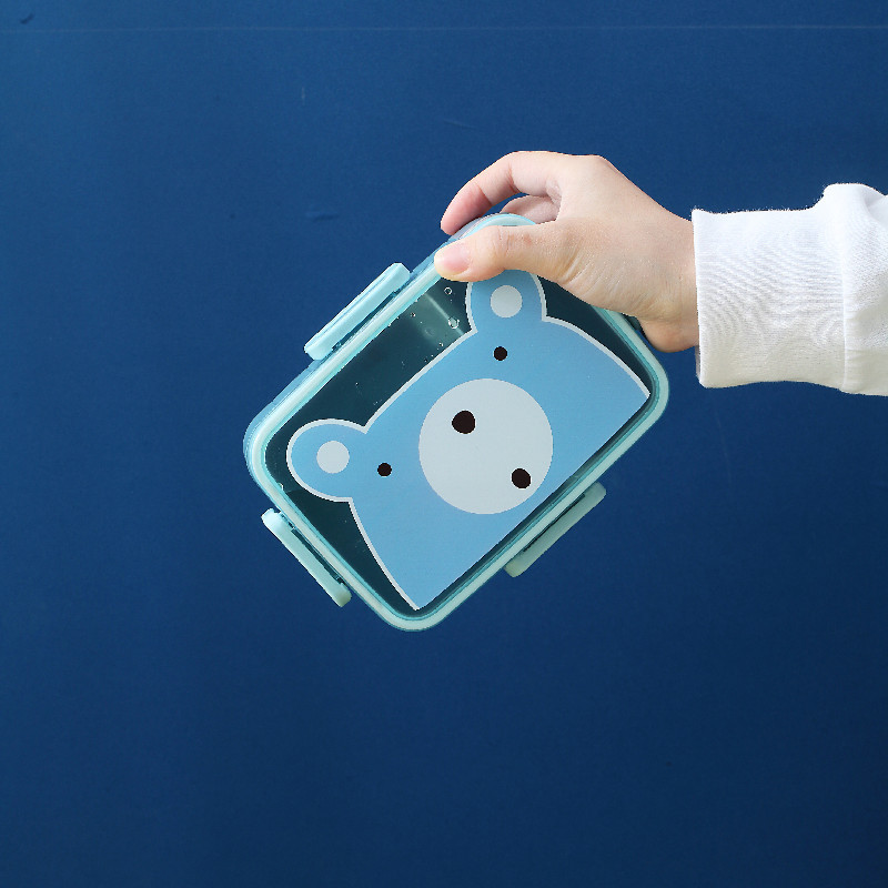 Cute children's student cartoon portable square lunch box, with built-in tableware, lunch box, and movable divider box details Picture