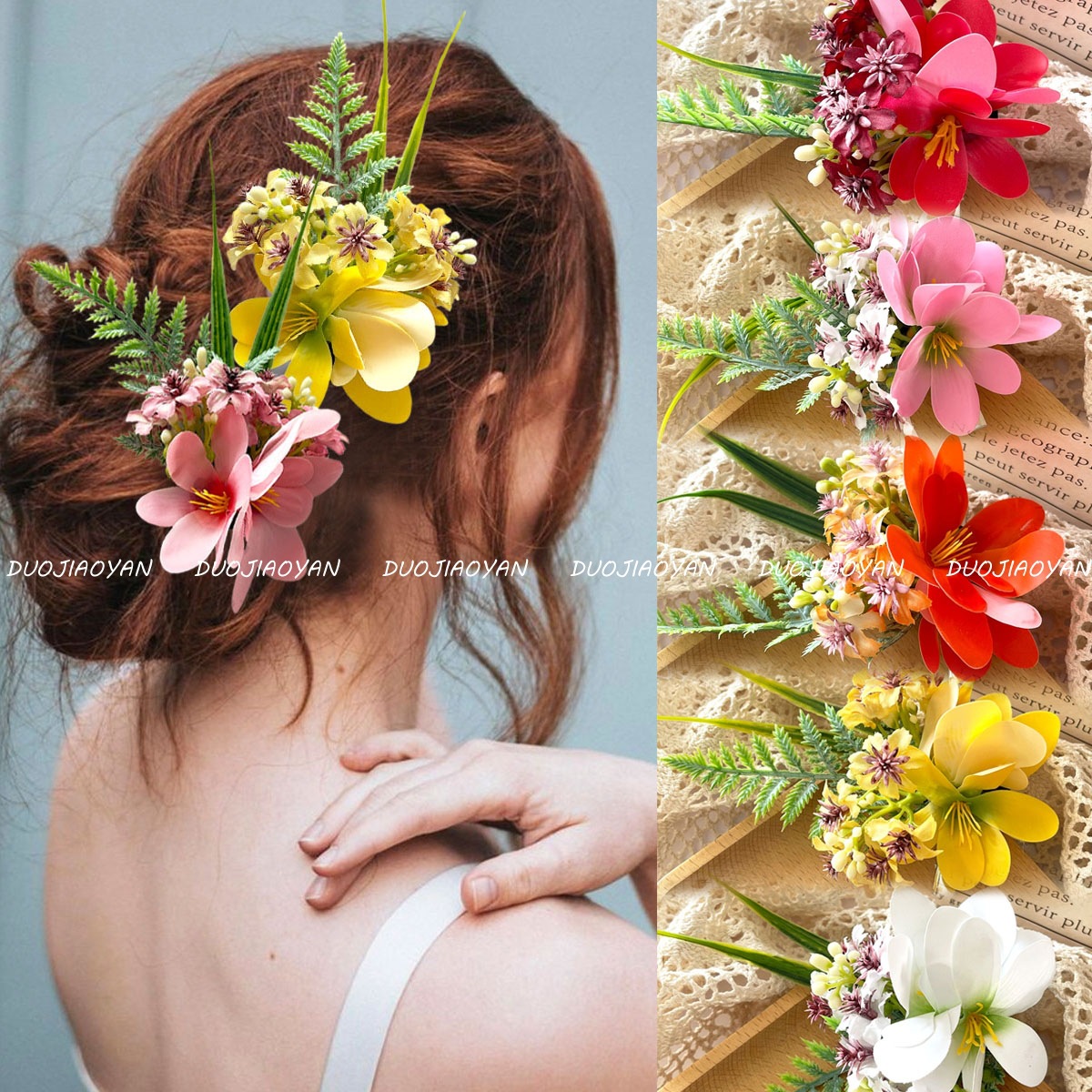 New fabric flower hair clips, vivid and realistic three-dimensional flower hair accessories, Hawaiian beach vacation headwear and hair flowers full figure