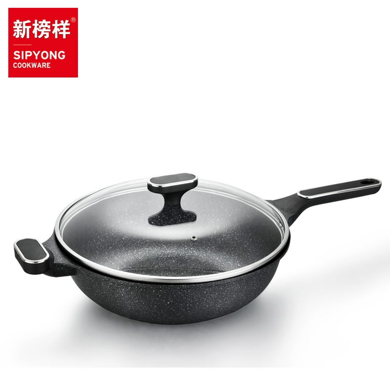 New Role Model Golden Point Die-cast Non-stick wok X2244 Tourmaline non-stick wok flat-bottom large spoon Induction cooker universal