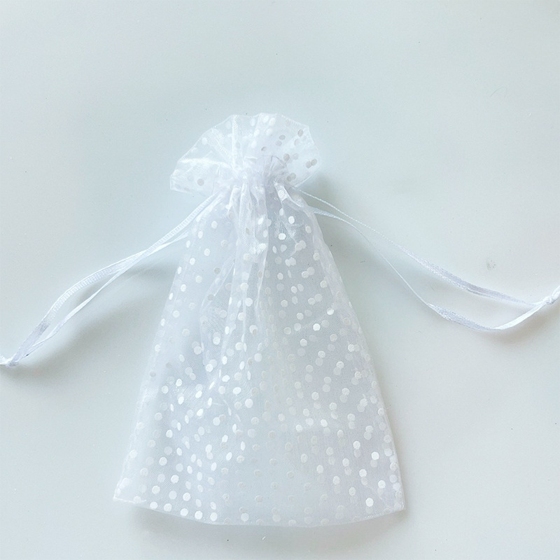 Source white dot pattern gauze bag, gift gauze bag, jewelry packaging gauze bag, drawstring opening storage, transparent gauze bag, 7.5*10cm Specification image