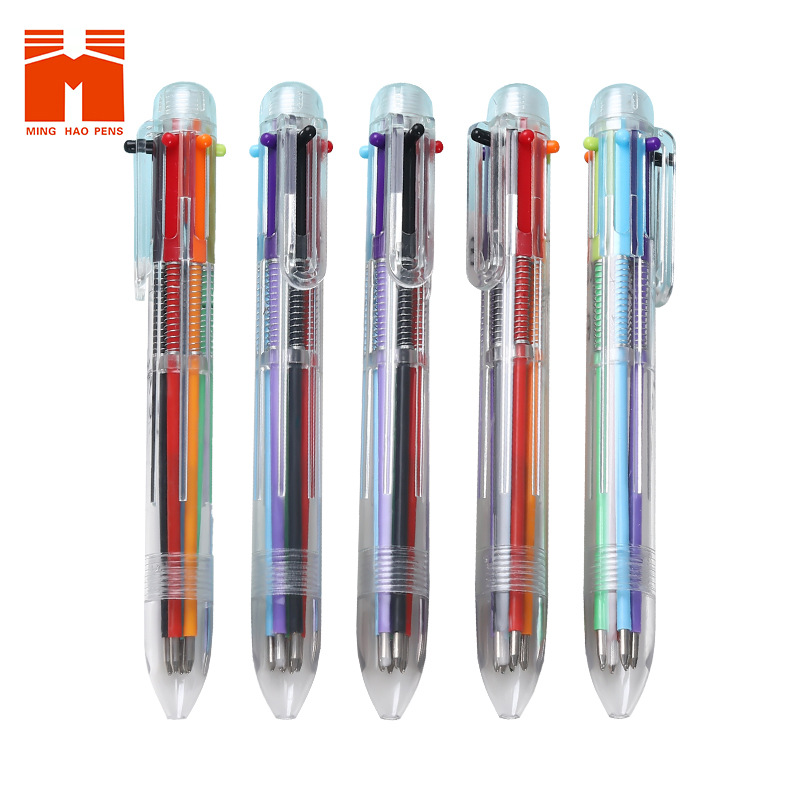 Six-color ballpoint pen, six-color in-stock advertising pen, plastic press pen full figure