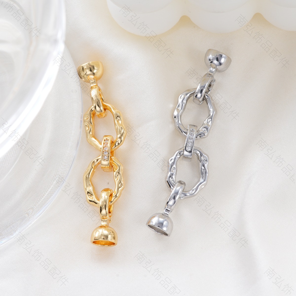 Copper-plated 18k gold color-preserving double-ring irregular smooth surface connecting buckle bracelet, necklace clasp, DIY jewelry accessories
