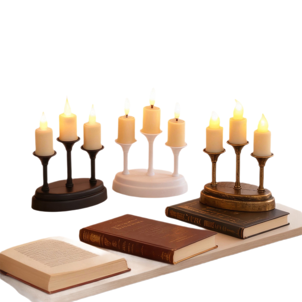 Retro three-headed LED electronic candle lamp, Nordic InS-style home decoration candlestick ornament, realistic romantic atmosphere lamp Item Picture