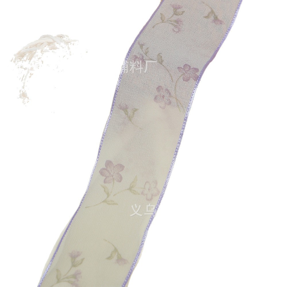 4cm transparent snow gauze ribbon hair accessory DIY bow flower material gift box packaging small floral printed ribbon wholesale Item Picture