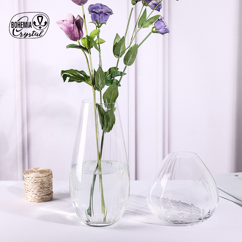 莱克斯无铅水晶大号花瓶欧式简约风透明高透客厅水培干花装饰摆件
