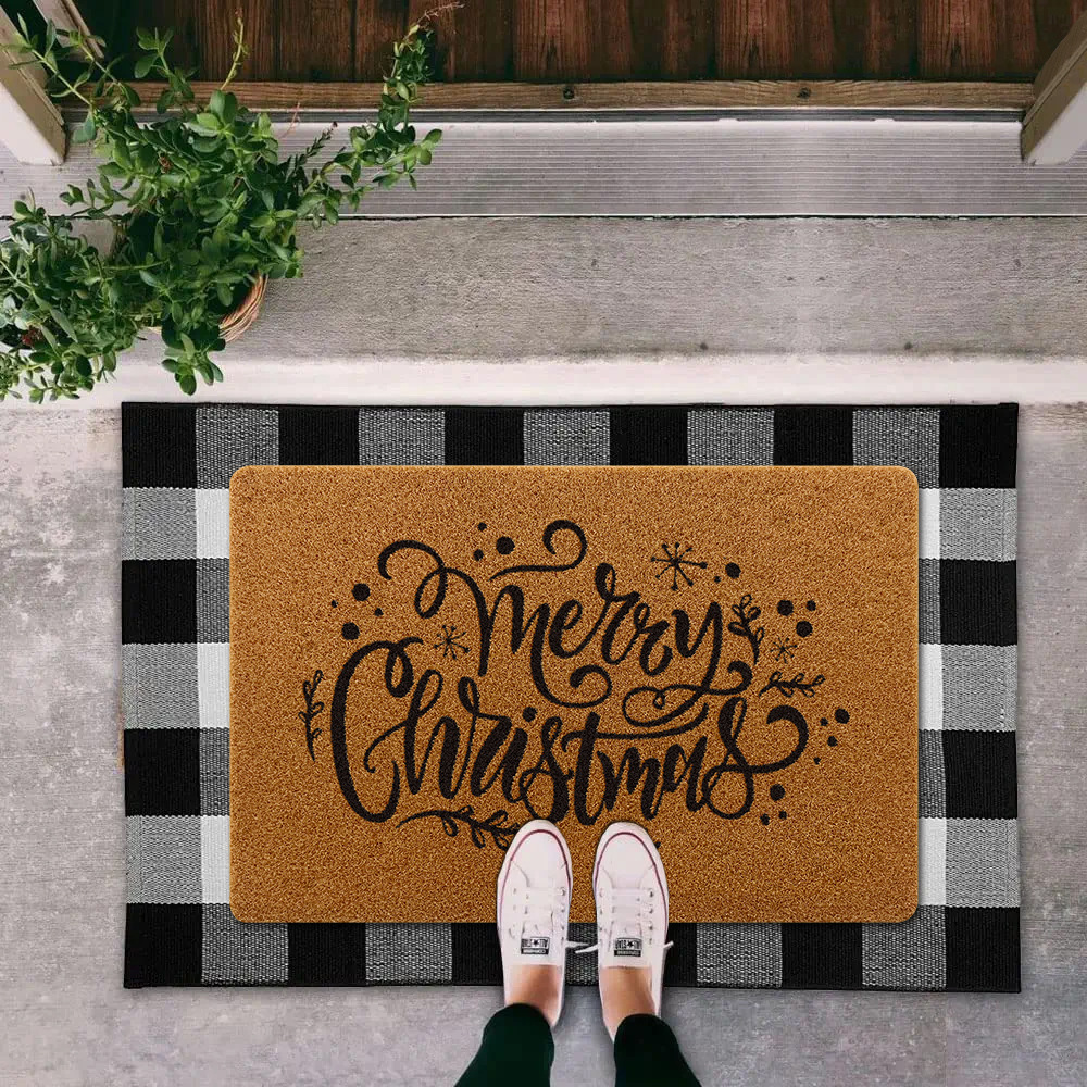 New cross-border Christmas text imitation coconut palm door MATS, outdoor entrance mud removal holiday foot MATS, vacuuming and easy-to-clean floor MATS Application Scenario