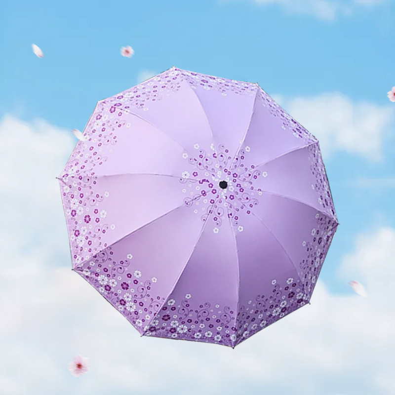 All-weather dual-purpose umbrella, 10-bone enlarged single and double person black rubber printed pattern sun umbrella, sun protection and shade umbrella, thickened folding umbrella details Picture