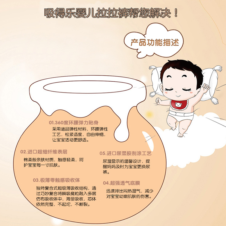 吸得乐轻柔透气婴儿尿不湿SMLXL柔薄干爽宝宝纸尿裤非拉拉裤产品图