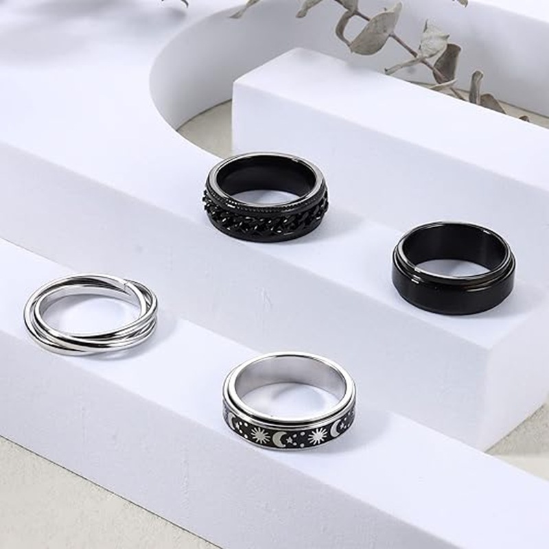 Star and Moon titanium steel rotatable rings for men, European and American stainless steel couple rings, cross-border bestsellers details Picture