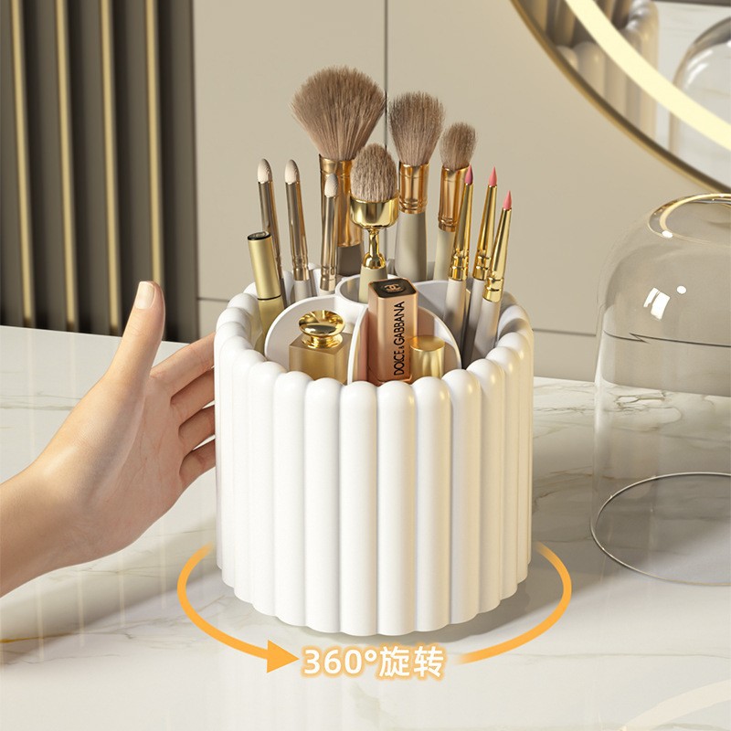 Dust-proof covered makeup brush storage bucket, rotating protruding pen holder, desktop makeup eyebrow pencil organizing and storage rack wholesale Specification image