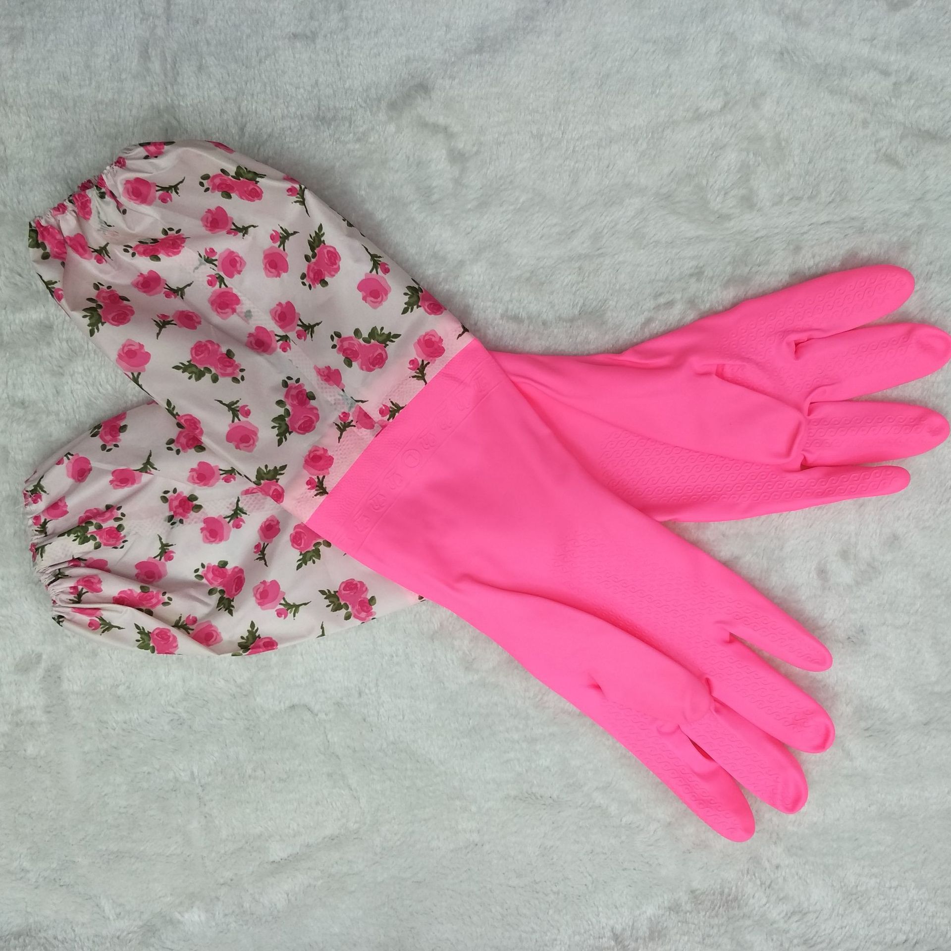 Kitchen, dishwashing, cleaning, household chores, laundry, dishwashing, thickened, cotton-padded, lengthened warm gloves, elastic labor protection gloves details Picture