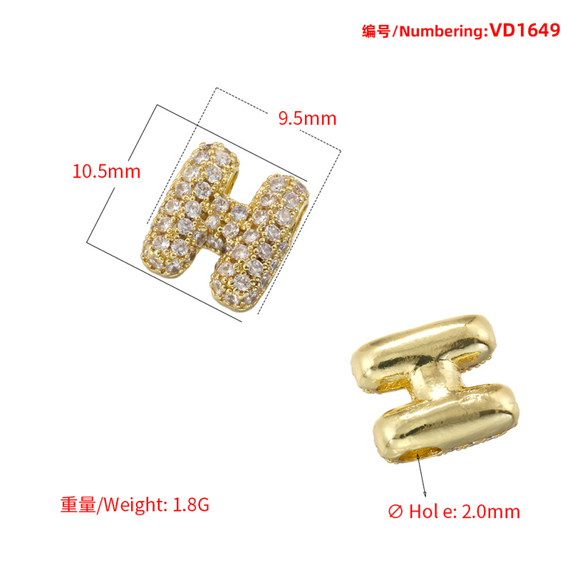 Cross-border best-selling copper studded with zirconium 26-letter pendant, personalized DIY bracelet necklace, letter pendant VD1649 Specification image