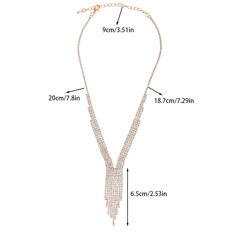 Cross-border diamond-encrusted V-shaped necklace, long tassel necklace, full diamond shining claw chain, simple and fashionable party and banquet accessories wholesale Specification image