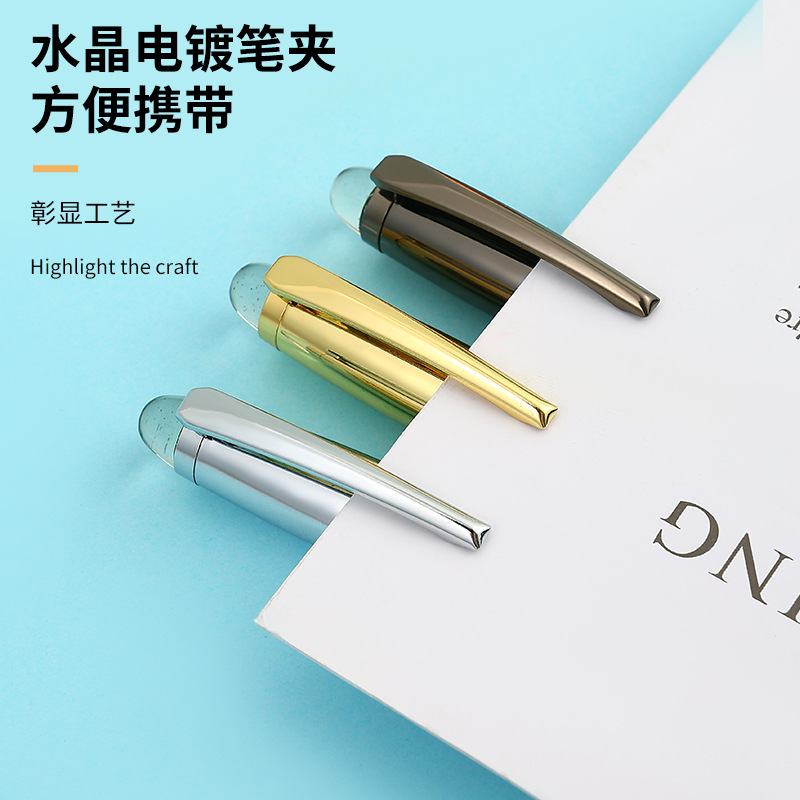 Metal pen, crystal tip ballpoint pen, electroplated colored metal ballpoint pen, office pen details Picture