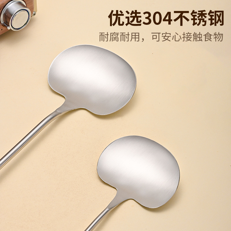 304 stainless steel mushroom spatula for household kitchen, wooden handle stir-frying spatula, sandalwood high-temperature resistant and anti-slip cooking pot spatula details Picture