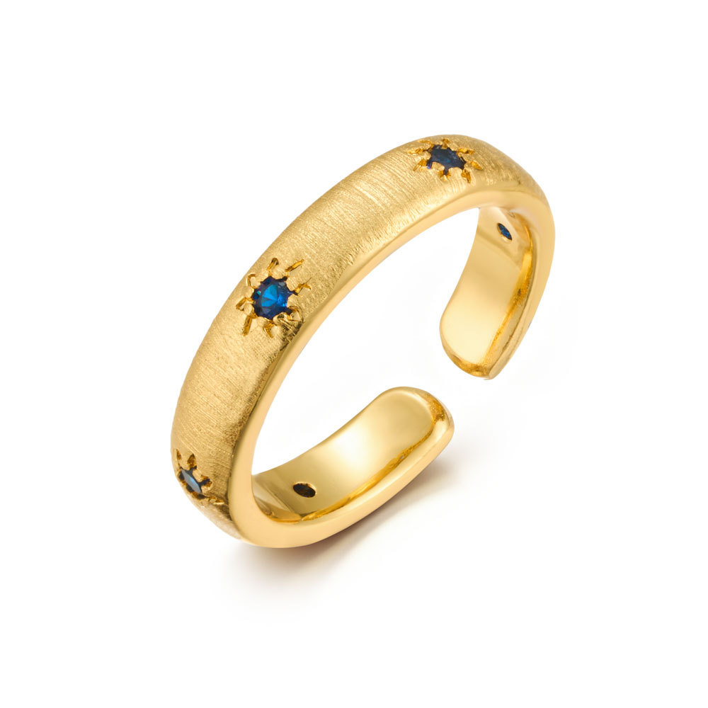 French retro gold brushed starlight open ring, copper alloy, real gold electroplated with zirconium, exquisite adjustable ring Item Picture