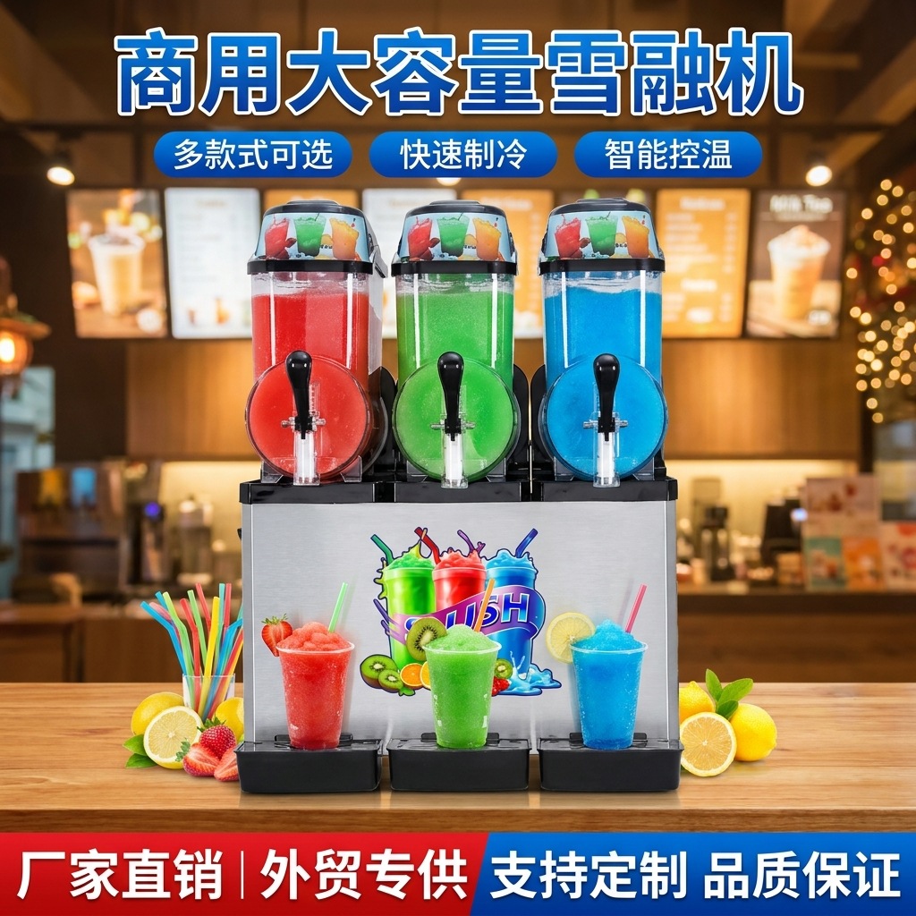 Commercial large-capacity snow melting machine, fully automatic single and double three-cylinder snow mud machine, milk tea shop smoothie making equipment manufacturer