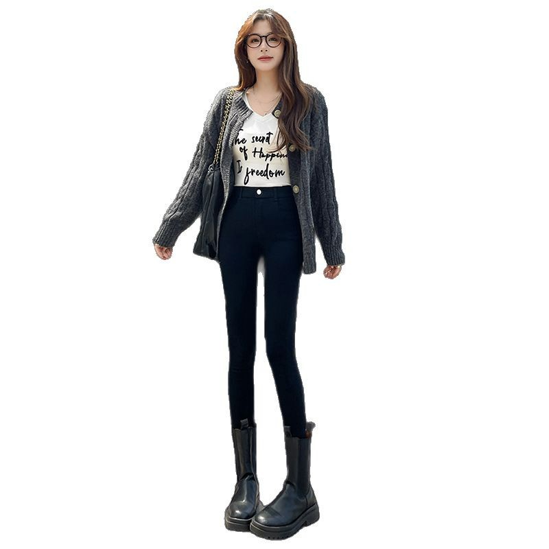 打底裤女外穿春秋款薄款高腰显瘦紧身弹力修身铅笔小脚百搭小黑裤白底实物图