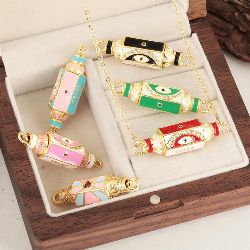 Cross-border 18K gold-plated zircon hexagonal oil-dripping Devil's Eye letter pendant bracelet necklace diy accessory Specification image