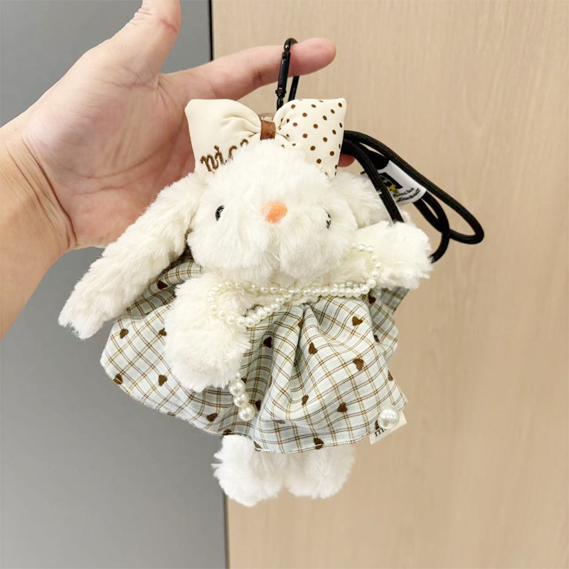 多巴胺格子长耳兔包包挂件小饰品可爱钥匙扣公仔玩偶兔子毛绒玩具细节图