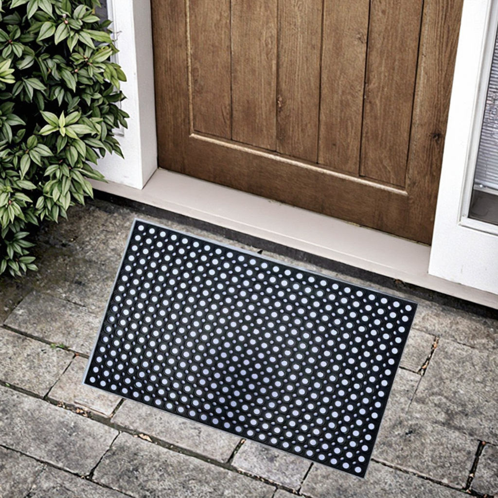 The entrance door floor mat is thickened with rubber, the mud scraper mat is hollowed-out, the floor mat is used to rub against the soil, the carpet for entering the door is thick and wear-resistant, and the grid is anti-slip Application Scenario