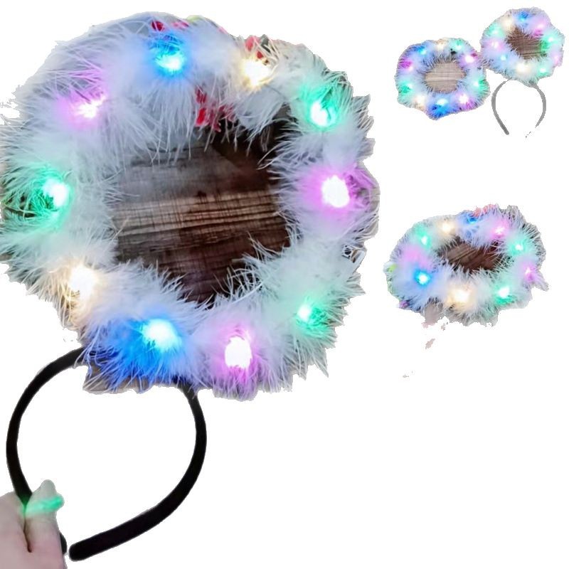 发光天使羽毛发箍舞台节目表演头饰发光头成人儿童发饰白底实物图