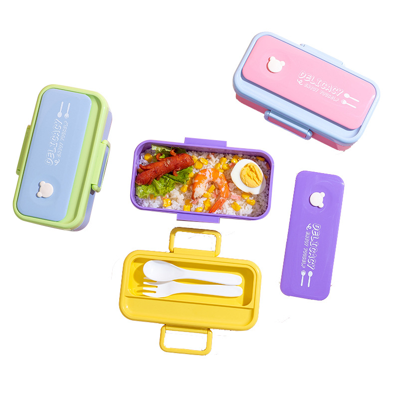 儿童卡通饭盒可微波炉加热便当盒小学生塑料儿童午餐盒定制白底实物图