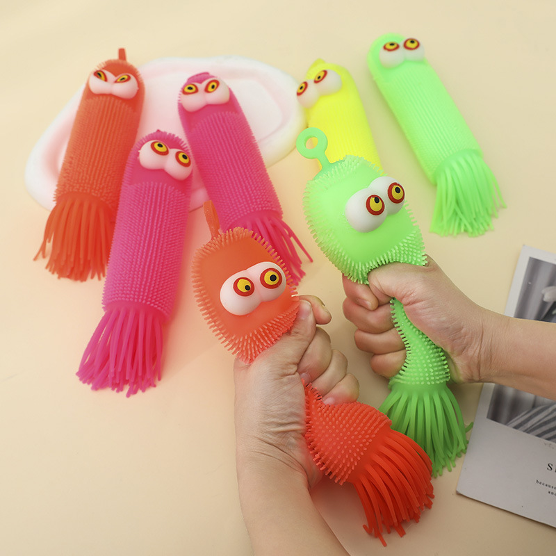 Luminous protruding eye corn caterpillar protruding eye octopus venting ball toys, night market shining street stall toys wholesale Specification image
