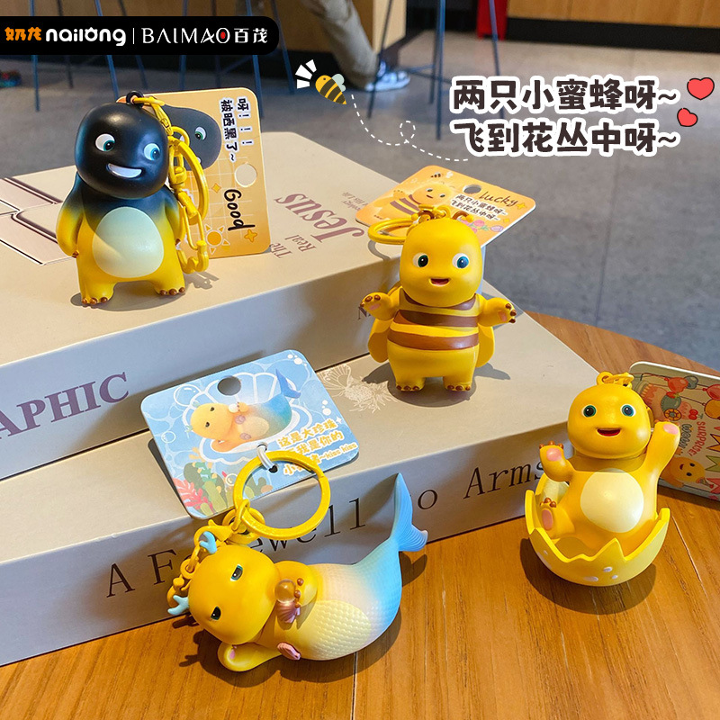 Baimao genuine Milk Dragon Holiday series keychains, exquisite cartoon injection-molded figurines for women, key chain rings, schoolbag pendants details Picture