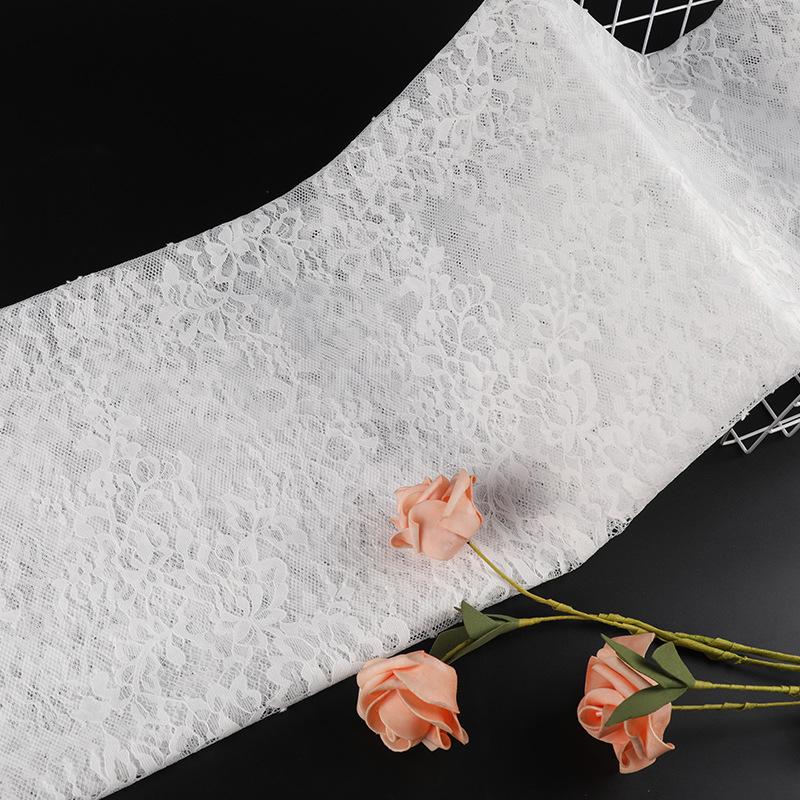 Eyelash lace fabric with hollowed-out patterns, nylon non-elastic lace fabric, wedding dress and skirt lace fabric Specification image