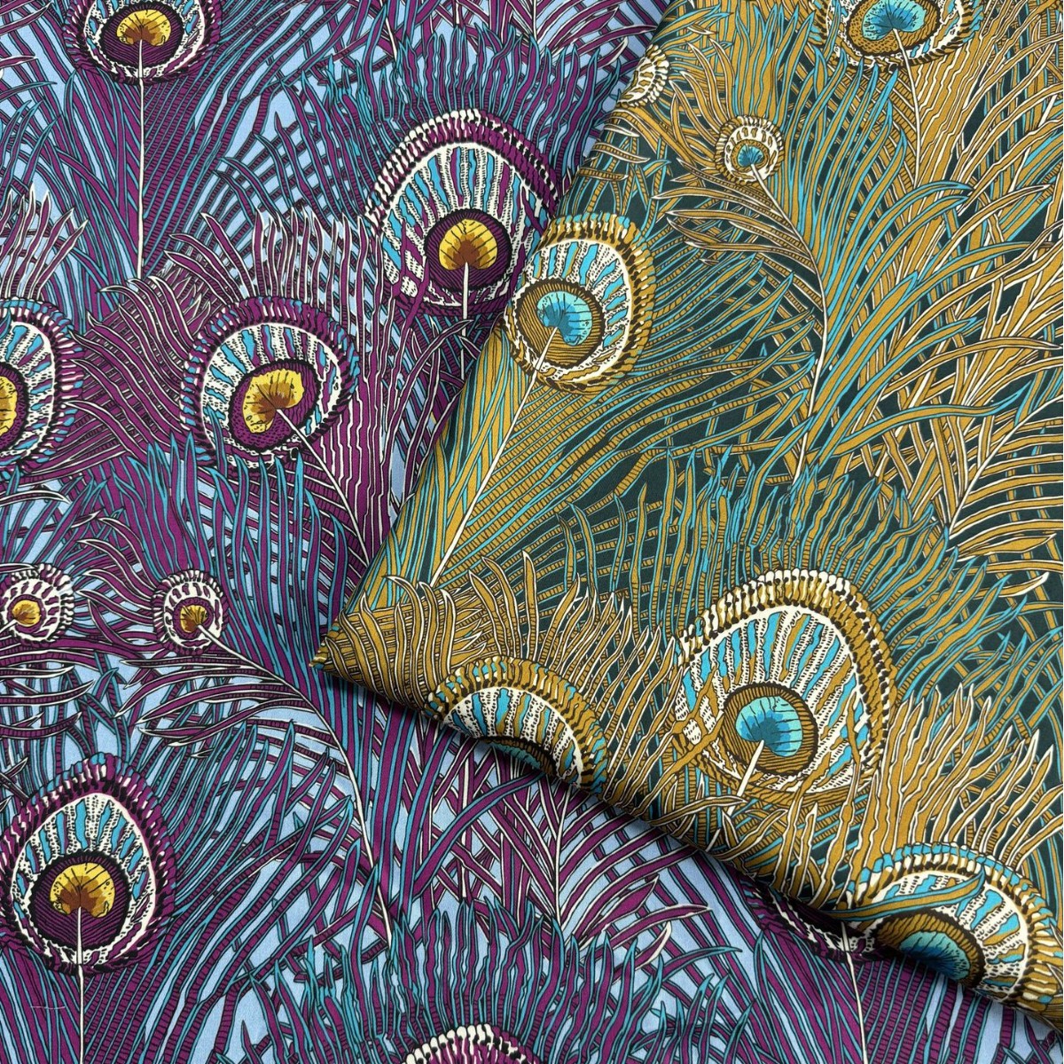 PeacockManorliberty花型天丝棉贡缎秋冬款厚实面料一米价白底实物图