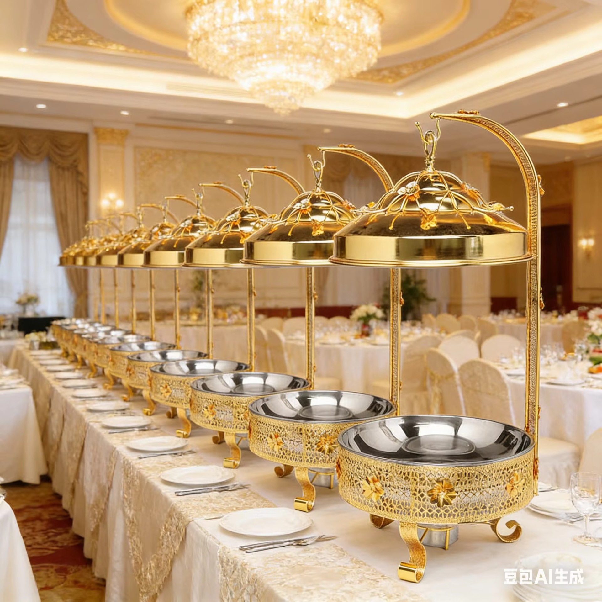 A new type of light luxury stainless steel patterned hanging stove with an 8.0L combined steel lid food insulation pot and a hanging lid alcohol dining stove Item Picture