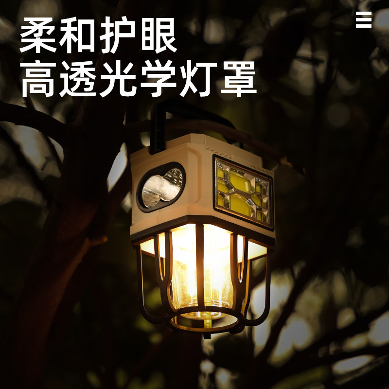 Solar-powered flashlight, portable outdoor camping lamp, camping lamp, multi-functional lighting lamp, street stall night market lamp Specification image