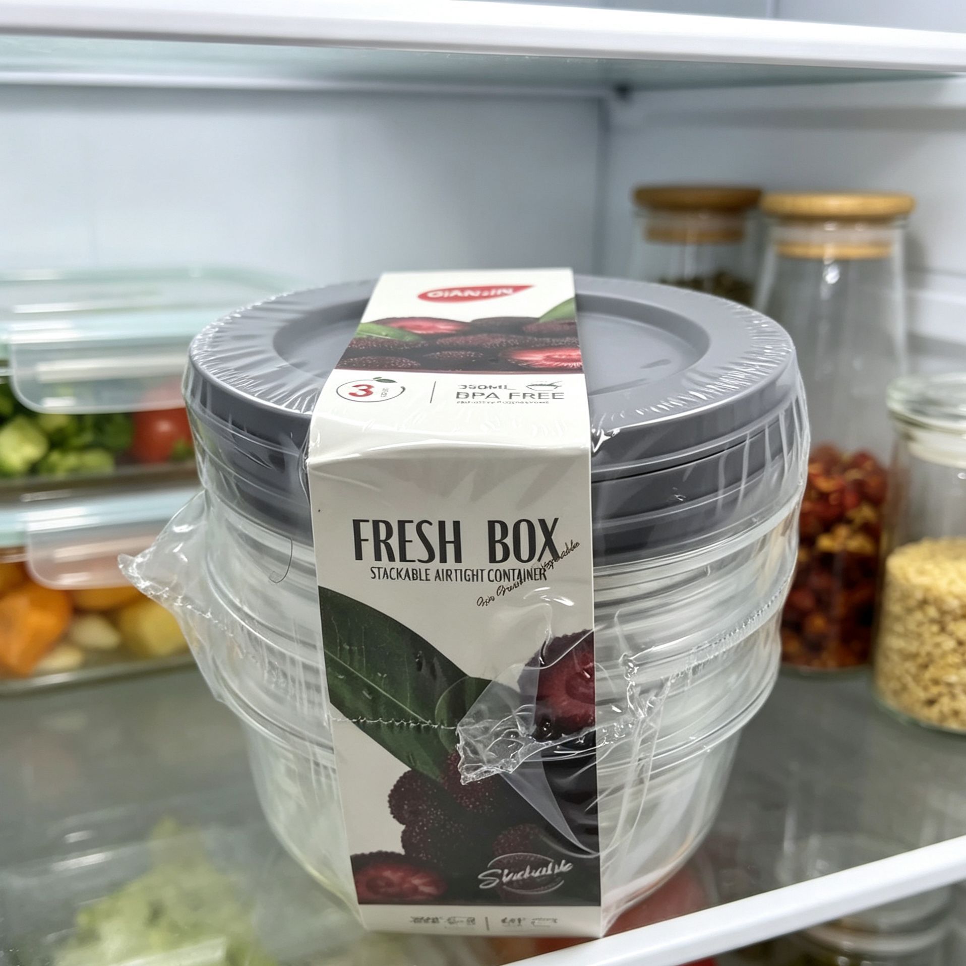 长方形圆形方形保鲜盒三件套food storage厨房食品收纳盒冷藏保鲜