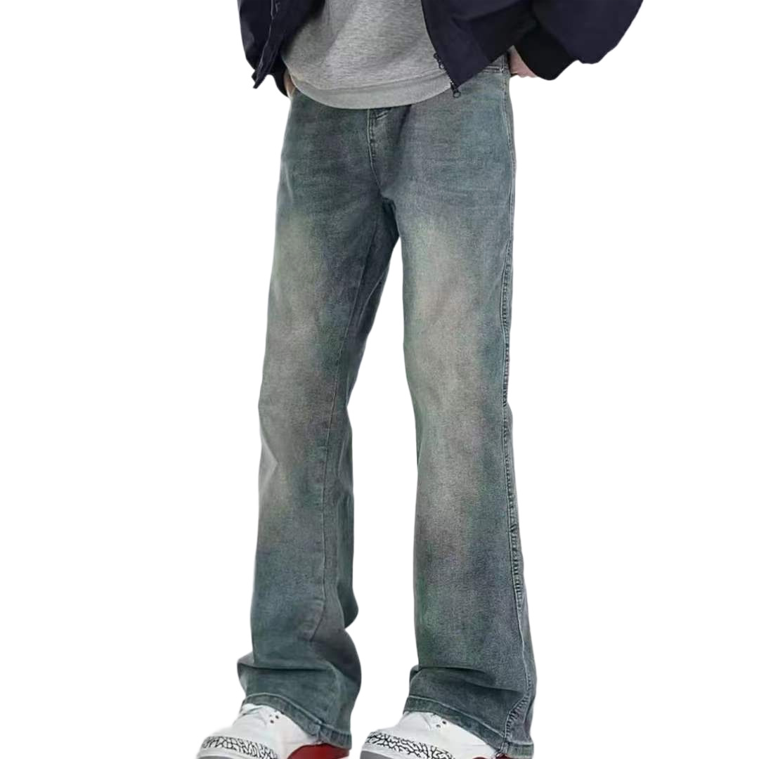 American washed, slightly flared men's loose fashion brand releases a new spring collection of retro curved semi-elastic casual jeans Item Picture