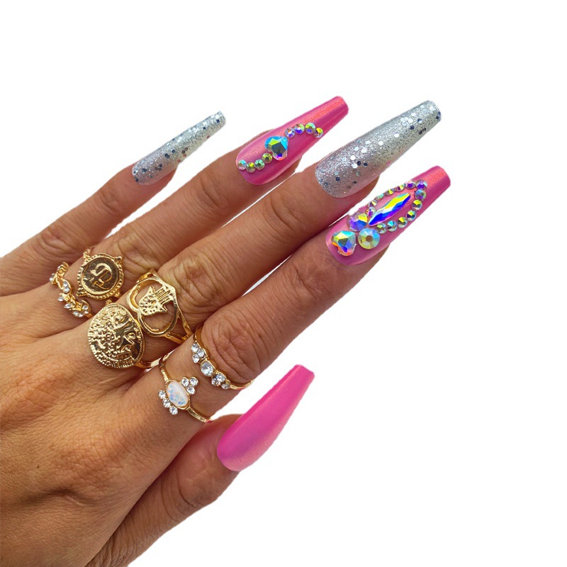 Wholesale of new cross-border artificial nails, extended trapezoidal ballet nail plates, diy nail art with rhinocones, and long wearable nails from Europe and America Item Picture