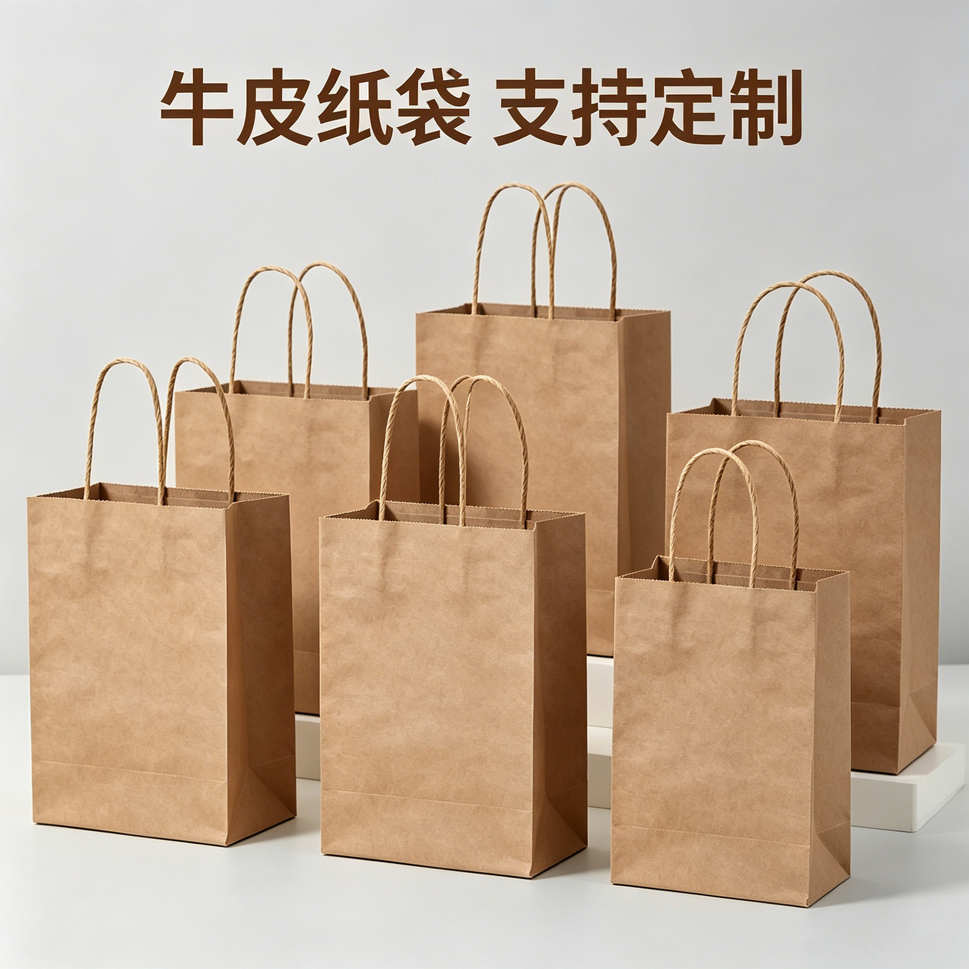 牛皮纸袋礼品包装袋手提袋定制服装购物袋子批发印奶茶外卖打包袋